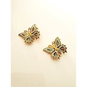 Pair of Vintage Damascene Butterfly Brooch Pins